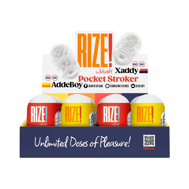 Close view of orange red and yellow Rize The Pill cartons