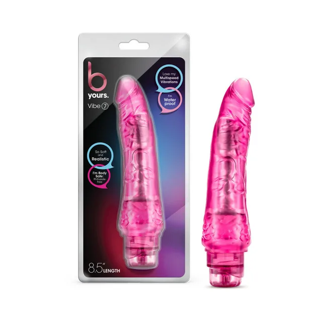 B Yours Vibe 7 Pink vibrator beside retail package