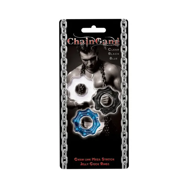 Chain Gang Assorted Rings black illustrated retail card with three color rings