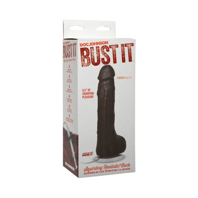 Doc Johnson Bust It Dark Brown white retail box with dark brown product window