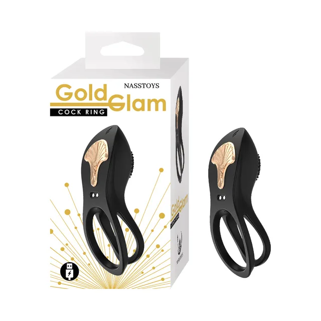 Black Gold Glam dual-ring device beside white retail box