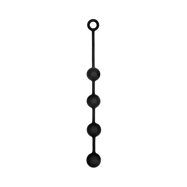 Straight view of medium black four-bead strand