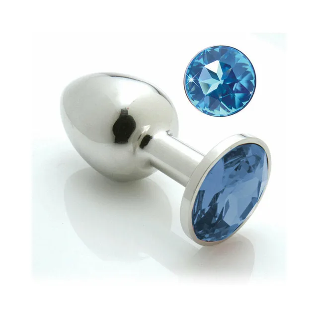 large polished metal Pretty Plug with faceted blue crystal base