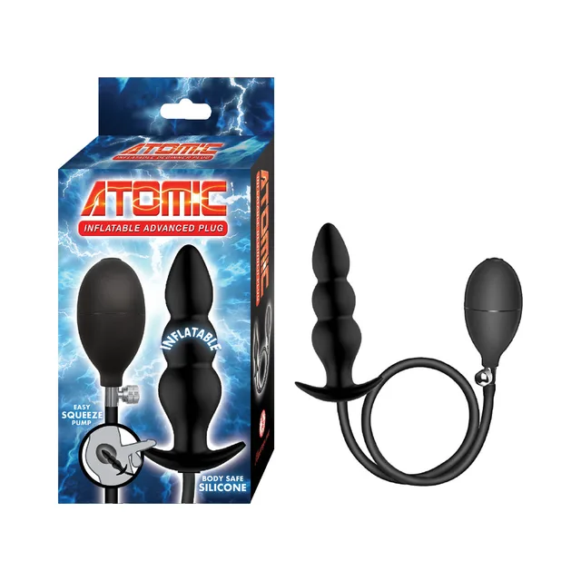 Black Nasstoys Atomic triple-bead inflatable plug with pump beside box