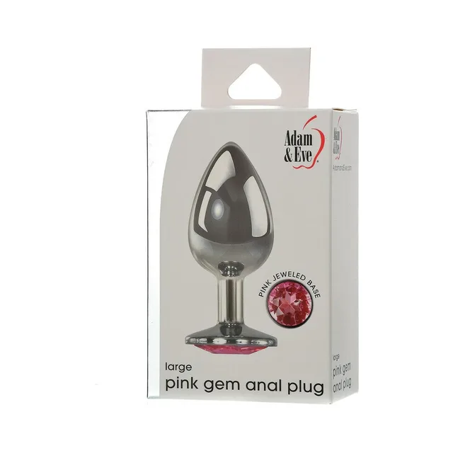 Adam & Eve Pink Gem Large metal anal plug shown inside white retail box