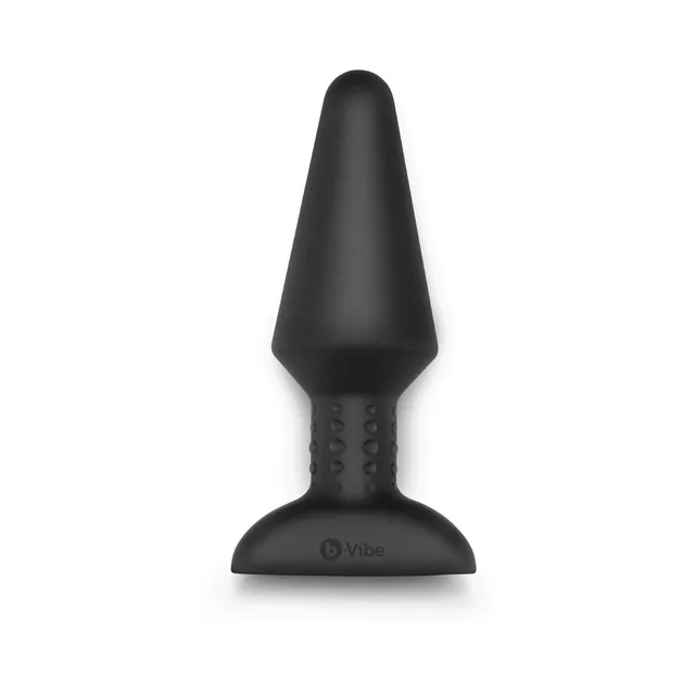 Front view of black Rimming XL plug with faceted tapered tip
