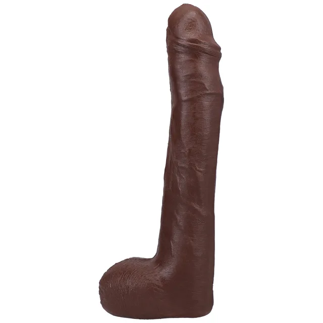 Angled side view of brown Anton Harden ULTRASKYN dildo