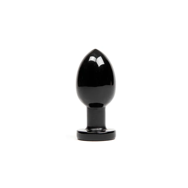 Upright front view of black Chakrubs Xaga Root obsidian plug