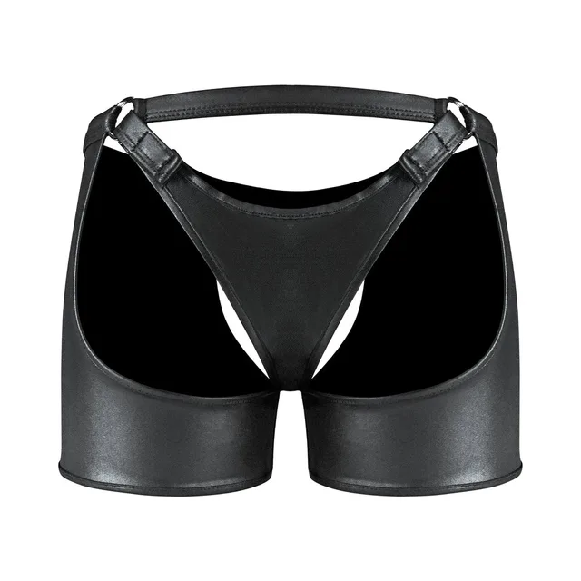 Rear product view of black open-back Poseidon shorts