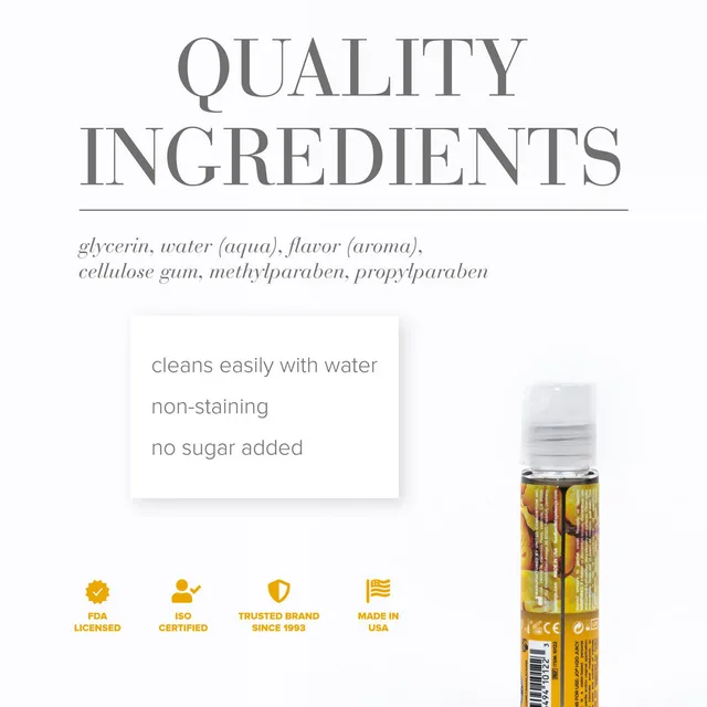One-ounce JO H2O Juicy Pineapple bottle beside a white ingredient information panel