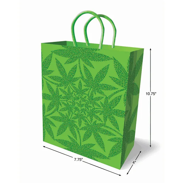 Green Glitter Ganja cannabis leaf gift bag with handles
