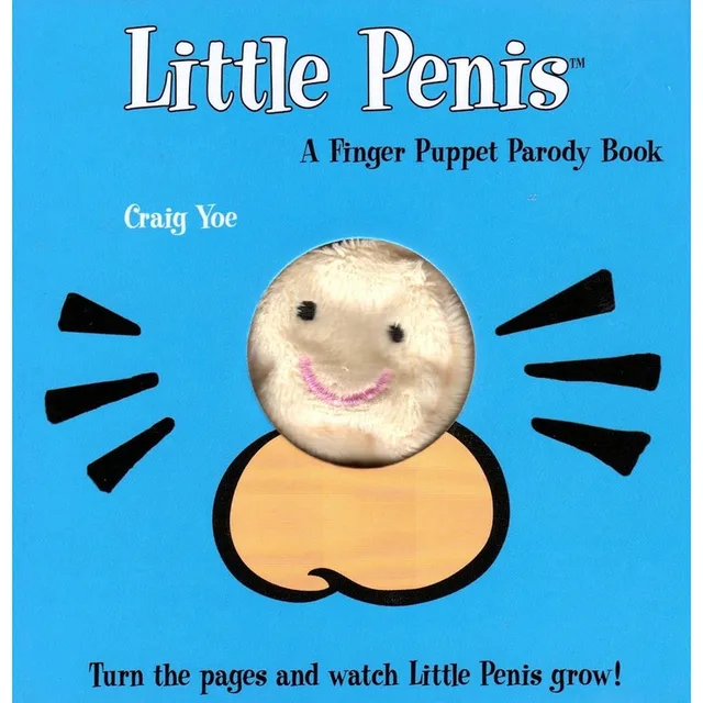 blue Little Penis parody book cover with round plush finger puppet face