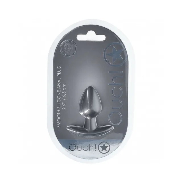 Shots Ouch gunmetal small silicone plug plug sealed in oval gray blister pack