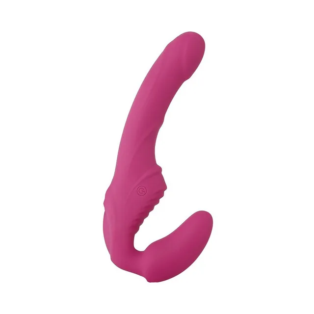 Adam & Eve Eve's burgundy vibrating strapless strap-on full side view showing shaft and rounded bulb
