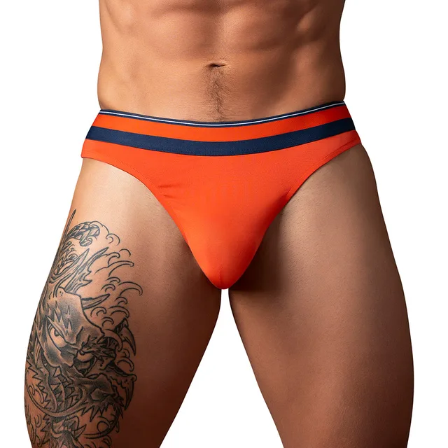 Front view of Orange Male Power Soo Comfy Thong L/XL