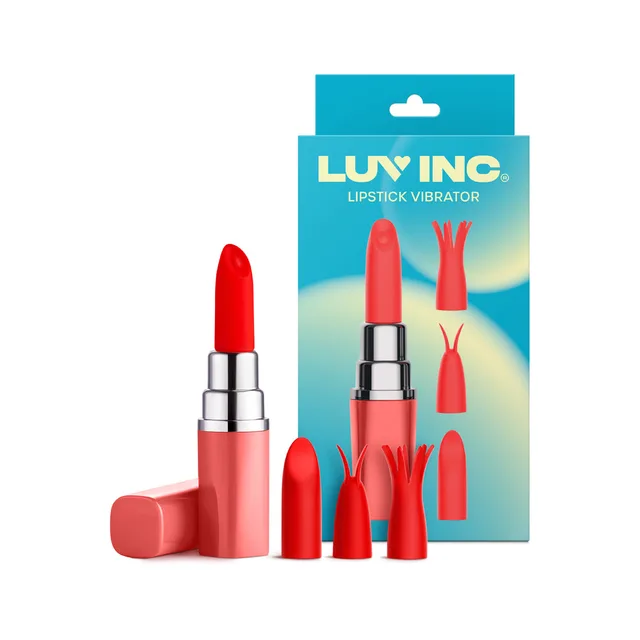 Coral Luv Inc LV57 lipstick vibrator beside blue retail card