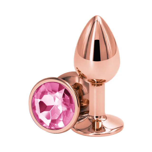 Rose gold small metal plug with pink faceted jewel base
