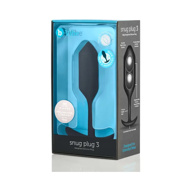 Black b-Vibe Snug Plug 3 in tall black and turquoise retail box