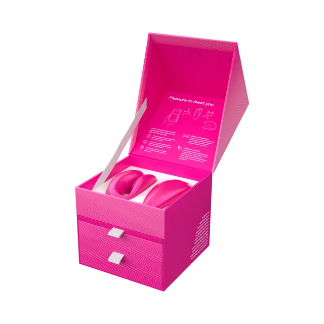 Open two-drawer Chorus box holding both pink devices