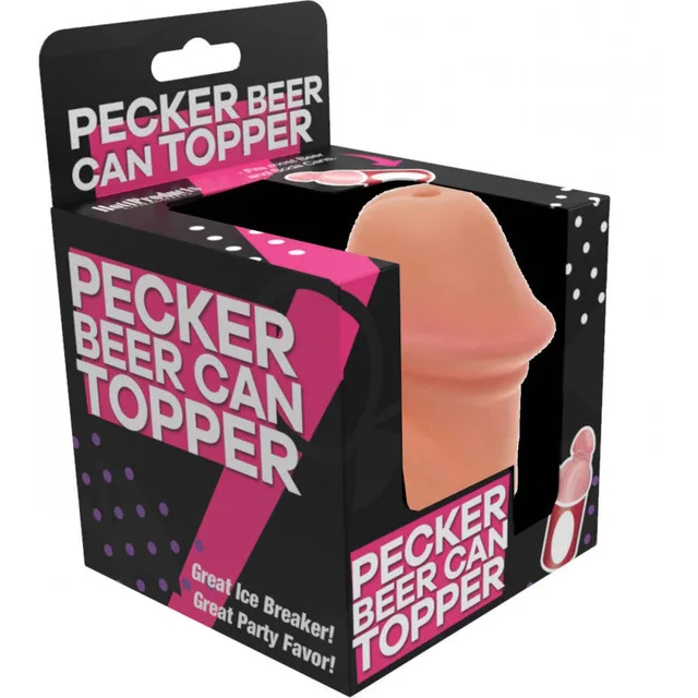 Hott Products Pecker beer can topper in black and pink box