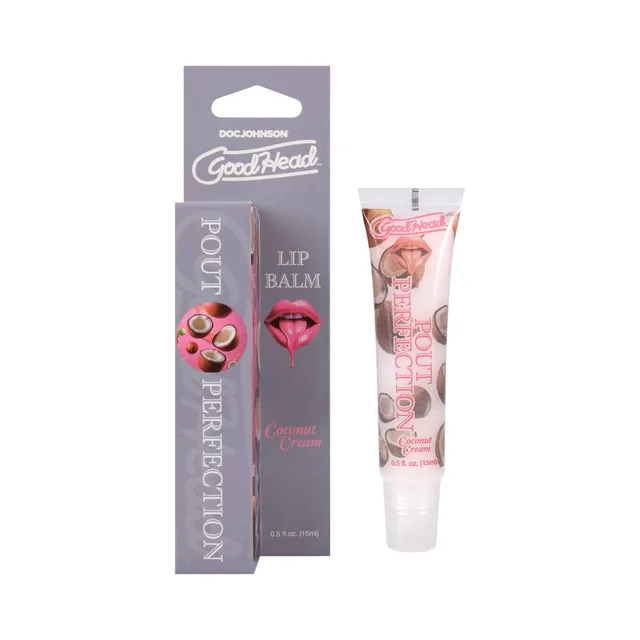 GoodHead Coconut Cream lip balm tube beside gray carton