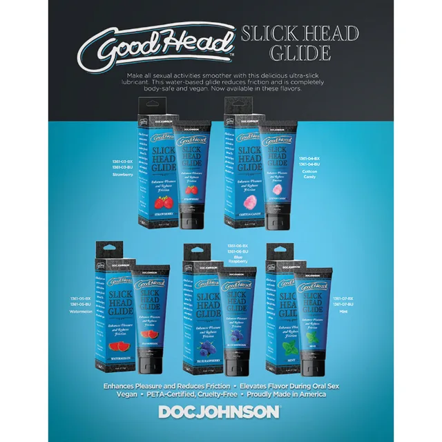 GoodHead flavor lineup poster including Blue Raspberry tube