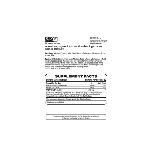Rear Swiss Navy Climax For Her label with supplement facts panel