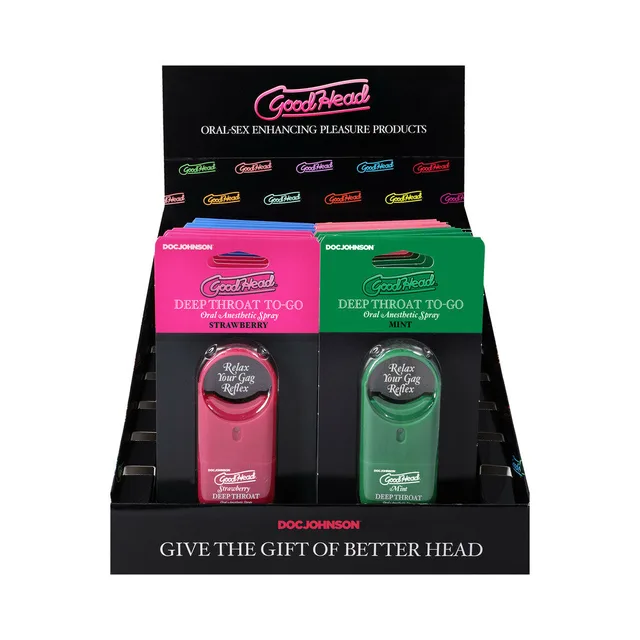 Front view of GoodHead Deep Throat To-Go countertop display