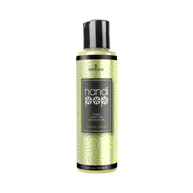 Sensuva HandiPop Green Apple Gel black bottle with lime spiral label and black cap