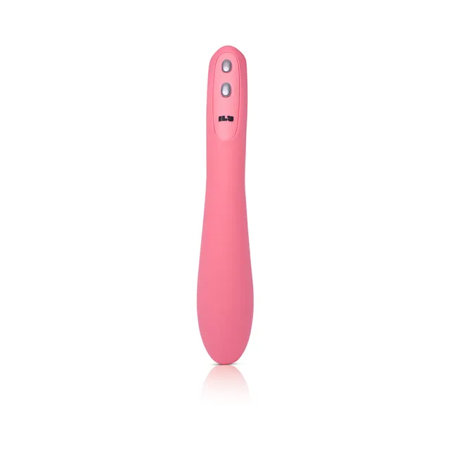 Upright light-pink Je Joue ILY Wand showing two silver control buttons
