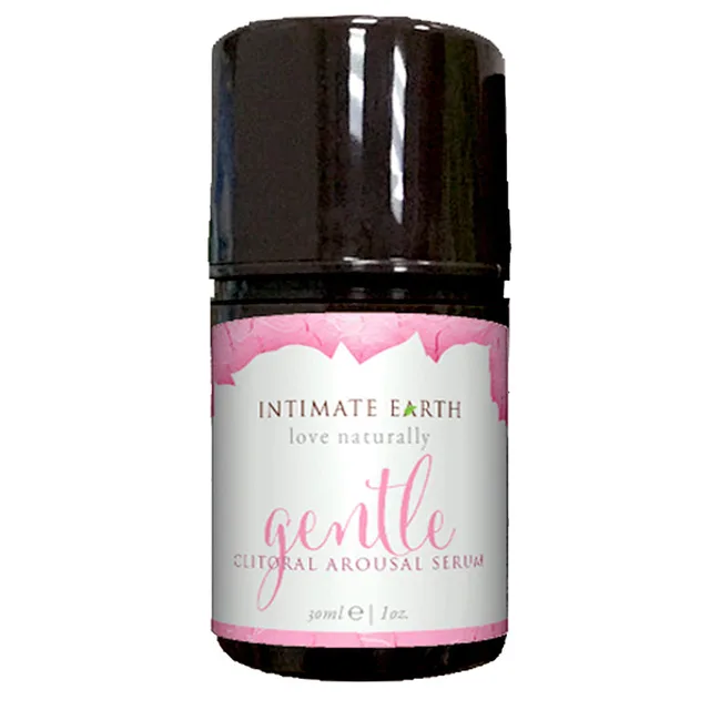 Intimate Earth Gentle Serum dark 1 oz roll-on bottle with pink white label