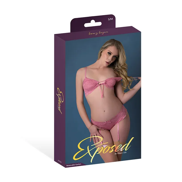Magic Silk Wisteria Mist pink bralette set S/M displayed in purple retail packaging
