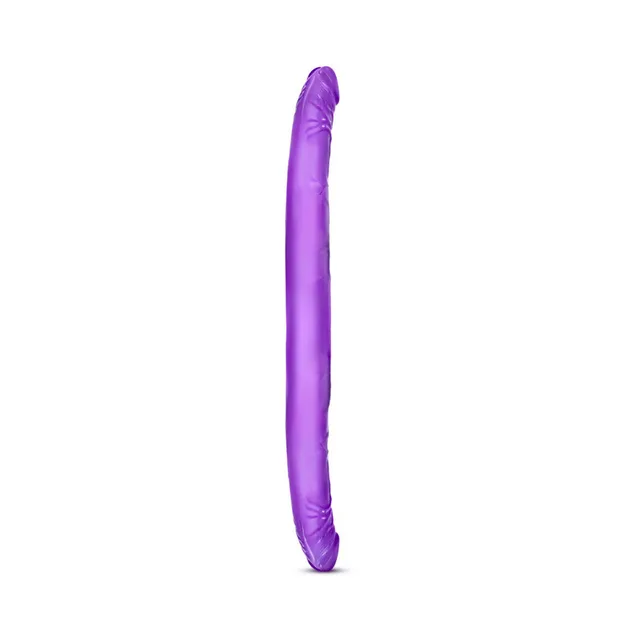 B Yours Purple 16 Inch Double Dildo upright front profile with two rounded ends