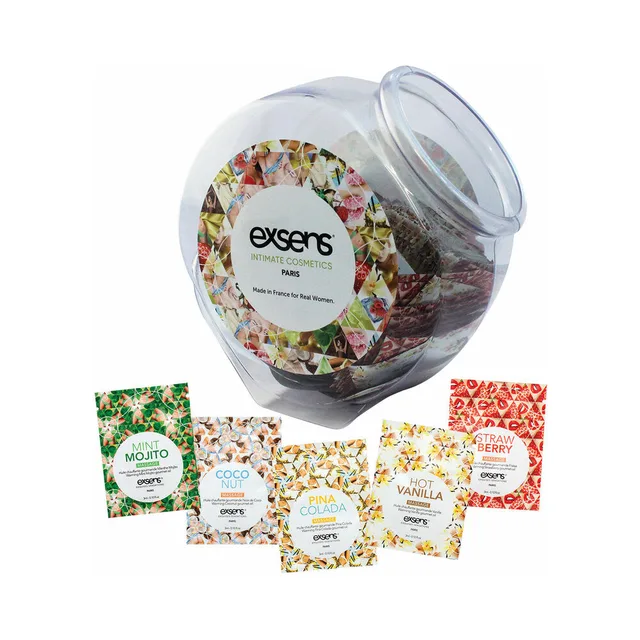 clear Exsens fishbowl display with assorted individually labeled gel foils