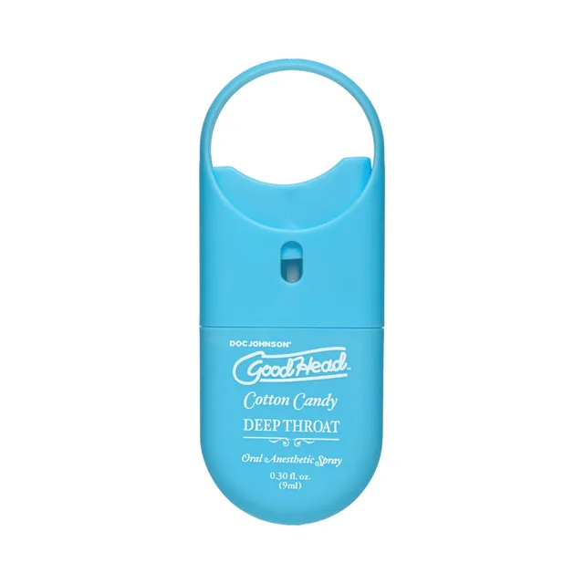 Flat blue GoodHead To-Go spray dispenser with finger loop