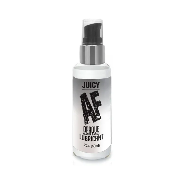 compact clear 2 oz Juicy AF lubricant bottle with black pump and front label