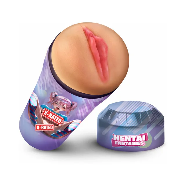 Hentai Fantasies Haruka sleeve masturbator with blue-purple printed outer sleeve and matching cap