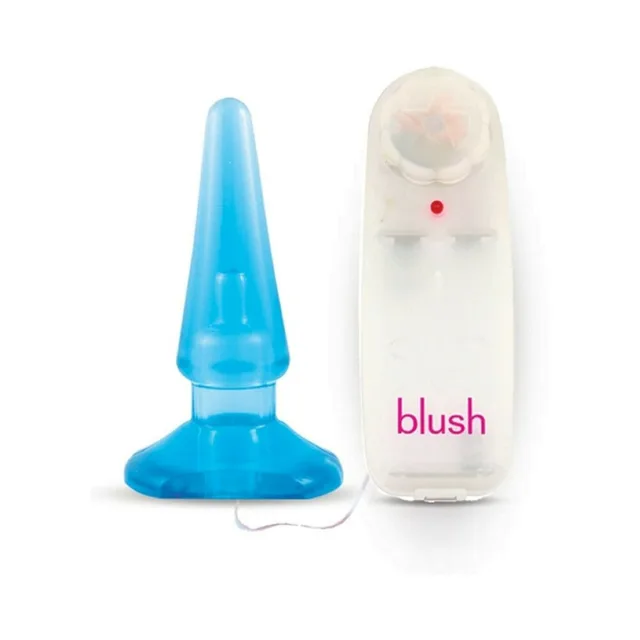 Upright blue anal plug with clear rotary controller