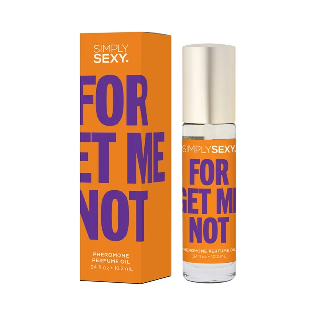 Forget Me Not perfume oil roll-on beside orange box with purple lettering