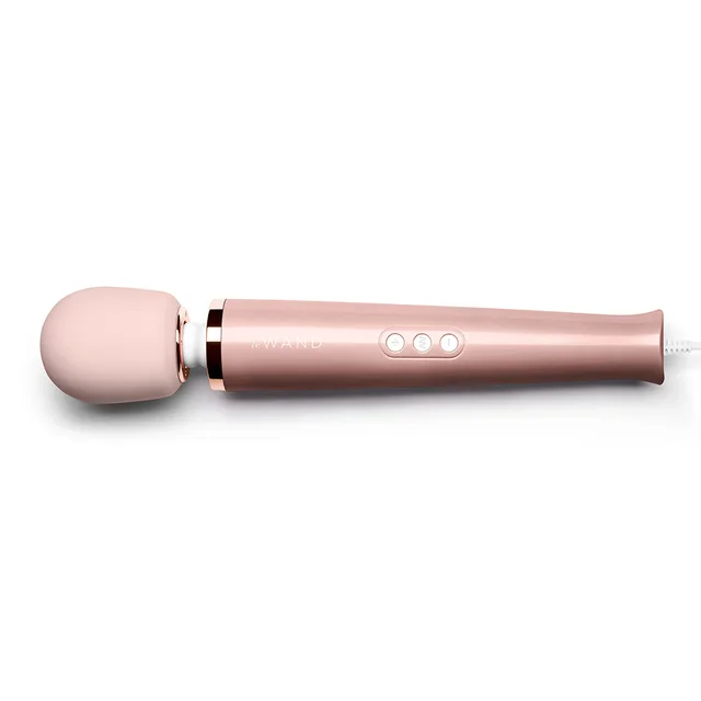 Le Wand rose gold plug-in massager full horizontal product view