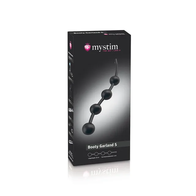 black Mystim Booty Garland with four graduated beads pictured on its retail box