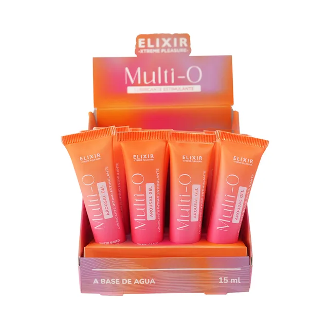Elixir Multi O Intimate Gel 0.5 oz 12-pack twelve tubes in open counter display