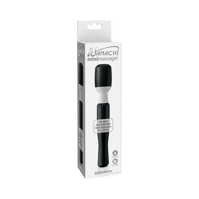 Black Mini Wanachi wand massager in white retail box