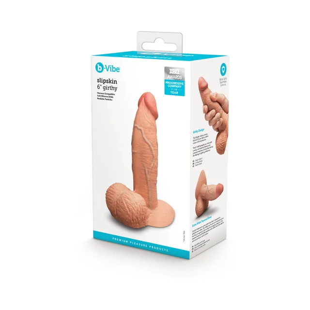 b-Vibe Slipskin Girthy 6-inch dildo shown in retail box