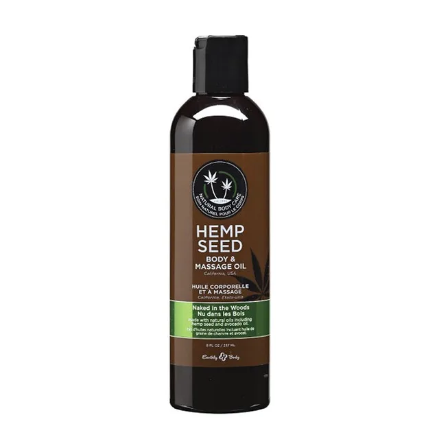 Earthly Body Naked in the Woods Massage Oil dark eight-ounce bottle with green band label