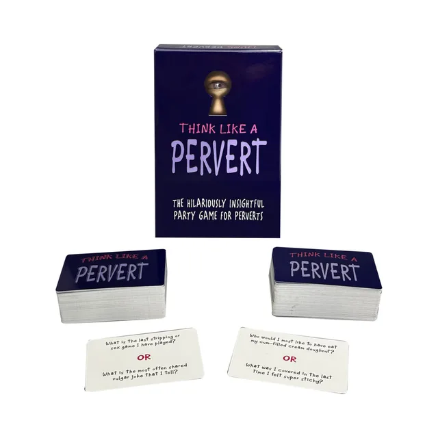 Think Like a Pervert game box with two card stacks and sample cards