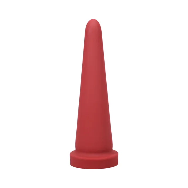 Front view of Ruby Tantus Cone Small with tapered shaft and round base