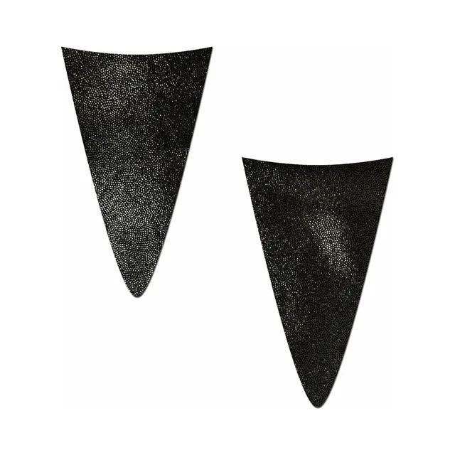 Pastease pair of liquid-black triangular mini bikini vinyl merkins
