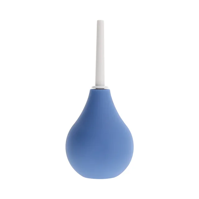 Blue Squeaky Clean silicone bulb with long white tapered nozzle
