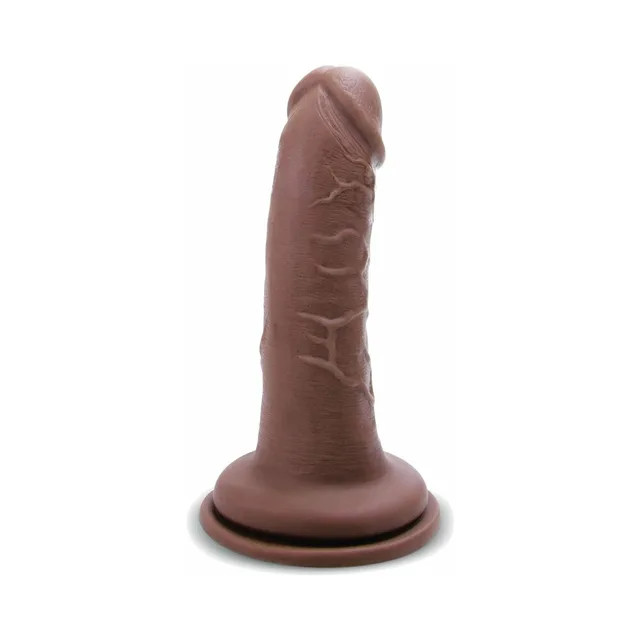 Caramel 6-inch Ultra Cock standing on its double-rim base
